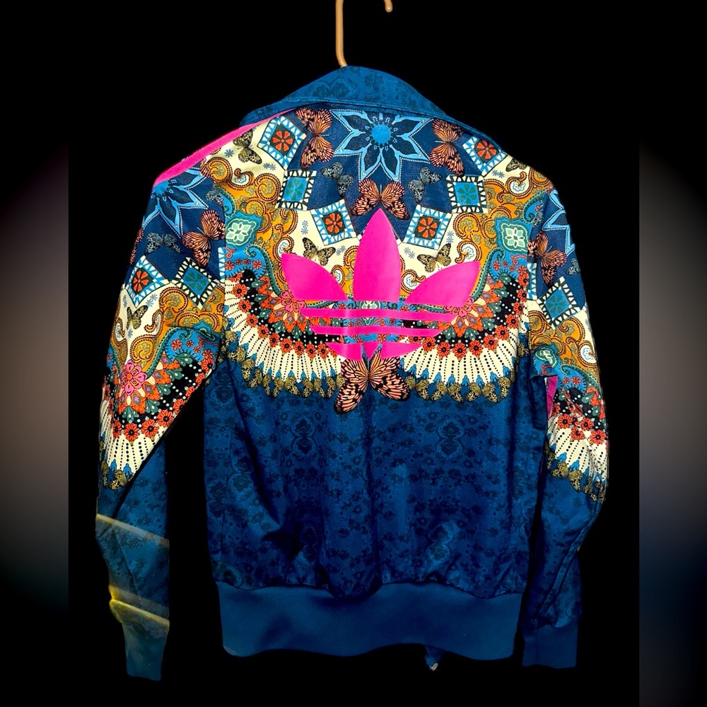 Adidas Farm Rio Jacket Womens XSmall Blue Track Suit Butterfly Firebird Paisley